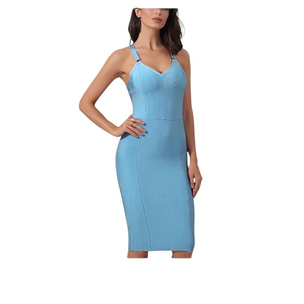 House of London. Vibrant Blue Backless Bodycon Dress with Spaghetti Straps